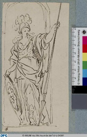 Minerva mit Speer und Schild, in einer Nische stehend