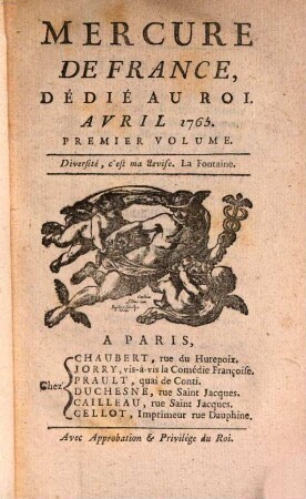 Mercure de France. 1765, 4, Vol. 1