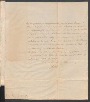 Handschriftliche Beilage: Brief des für die 1819 neu gegründete Regimentsbibliothek verantwortlichen Major Friedrich Wilhelm Ferdinand von Grabowski vom 3. August 1820