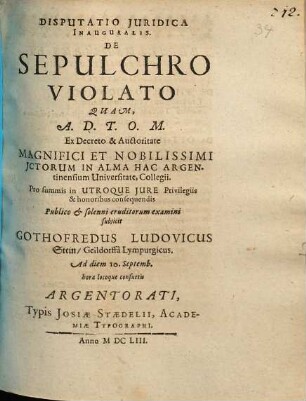 Disputatio iuridica inauguralis de sepulchro violato