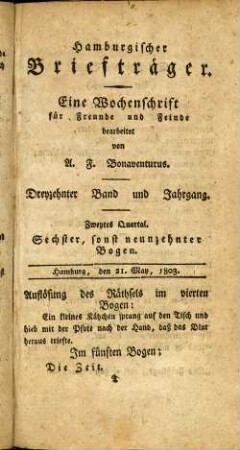 Sechster, sonst neunzehnter Bogen