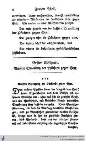 1. Abschnitt. Aeussere Erweisung der Pflichten gegen Gott.