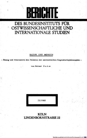 Natur und Mensch : Bezug und Alternative des Denkens der marxistischen Gegenwartsphilosophie