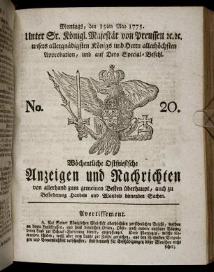 No. 20. Montags, den 15ten May 1775