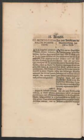 II. Artickel. Ex Articulo Symboli De Incarnatione. = Aus dem Artickel von der Menschwerdung des Herrn Christi.