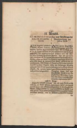 II. Artickel. Ex Articulo Symboli De Incarnatione. = Aus dem Artickel von der Menschwerdung des Herrn Christi.