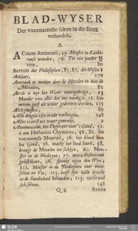 Blad-Wyser Der voornaemste saken in dit Boek verhandelt