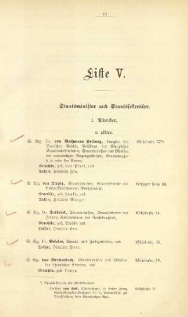 Liste V. Staatsminister und Staatssekretäre