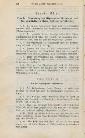 Neunter Titel. Von der Erwerbung des Eigenthums überhaupt, und den unmittelbaren Arten derselben insbesondere