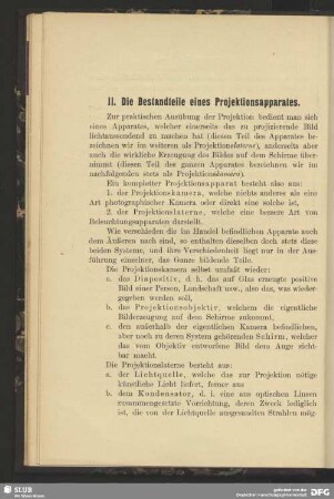 II. Die Bestandteile eines Projektionsapparates