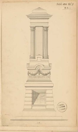 Grabdenkmal Monatskonkurrenz Juli 1875: Aufriss Vorderansicht 1:10