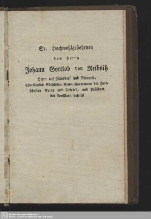 Hochwohlgebohrne Gnädige Herren!