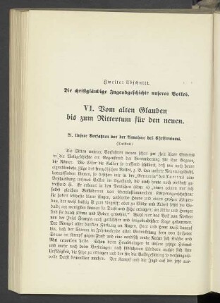 Zweiter Abschnitt. Die christgläubige Jugendgeschichte unseres Volkes