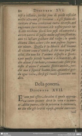 Della povertá. Discorso XVII.
