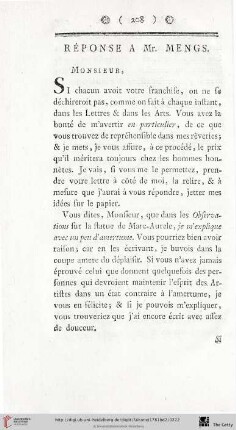 Réponse à Mr. Mengs