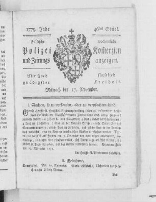 46tes Stück., Ausgabe vom 17. November 1779