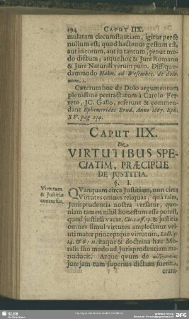 Caput IIX. De Virtutibus Speciatim, Praecipue De Justitia