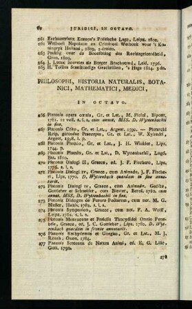 62-76, Philosophi, Historia Naturalis, Botanici, Mathematici, Medici, In Octavo.