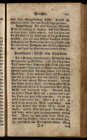 Frankfurter-Klösse oder Knöpflein. - Schnitten von einem Hecht.