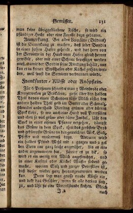 Frankfurter-Klösse oder Knöpflein. - Schnitten von einem Hecht.