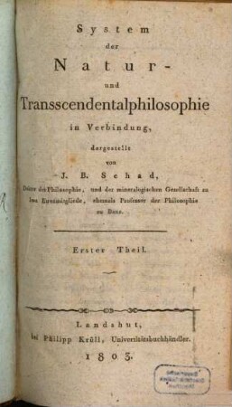 System der Natur- und Transscendentalphilosophie in Verbindung, 1