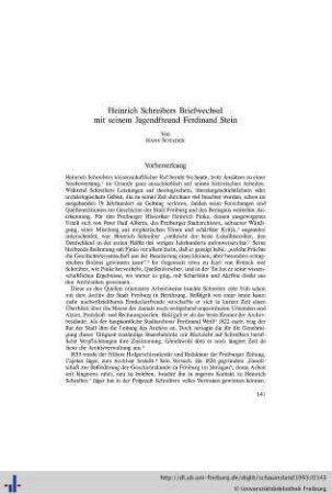 Heinrich Schreibers Briefwechsel mit seinem Jugendfreund Ferdinand Stein.