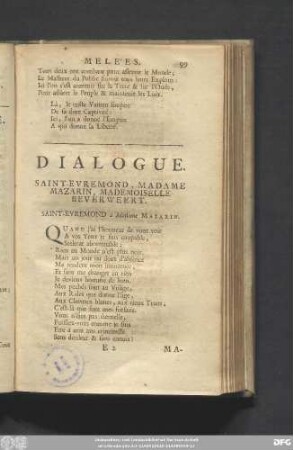 Dialogue. Saint-Evremond, Madame Mazarin, Mademoiselle Beverweert.