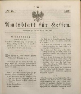 № 24. Ausgegeben zu Cassel am 11. Mai 1867.