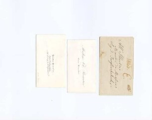 Visitenkarten und Umschlag Théodore Parmentier, Teresa Parmentier, geborene Milanollo