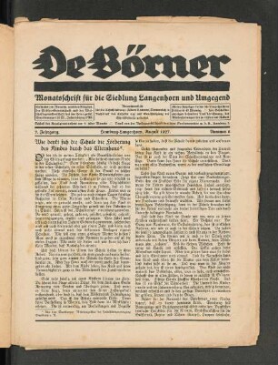 7. Jahrgang, Hamburg-Langenhorn, August 1927, Nummer 8 : Monatsschrift für die Siedlung Langenhorn und Umgebung