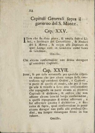 Capitoli Generali sopra il governo del S. Monte.