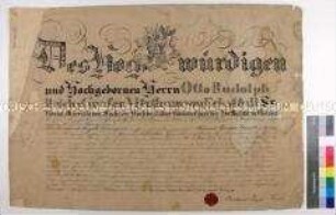 Lehrbrief für den Gärtner-Gesellen Heinrich Gustav Grosch, ausgestellt durch Bernhard Joseph Franze