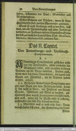 Das II. Capitel. Von Anwerbungs- und Verlöbniß-Complimenten