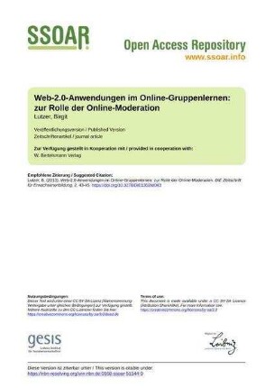 Web-2.0-Anwendungen im Online-Gruppenlernen: zur Rolle der Online-Moderation