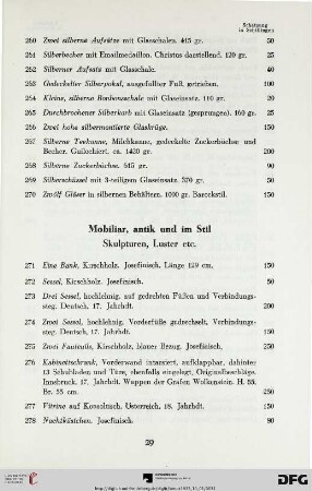 Mobiliar, antik und im Stil (Nr. 271-304)