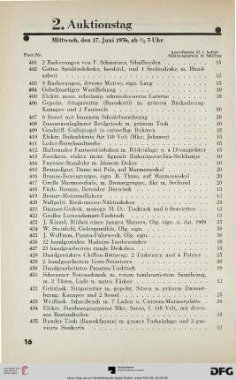 2. Auktionstag: Mittwoch, den 17. Juni 1936, ab ½ 3 Uhr (Nr. 401-800)