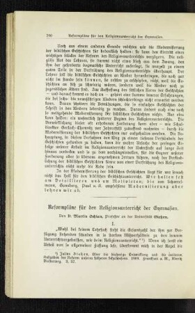 Reformpläne für den Religionsunterricht der Gymnasien
