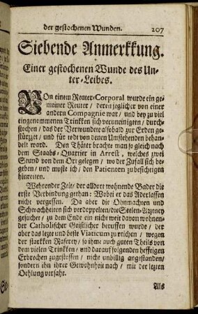 Siebende Anmerkkung, Einer gestochenen Wunde des Unter-Leibes.
