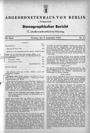 Nr. 17 (77), 02.07.1953 (Außerordentliche Sitzung)