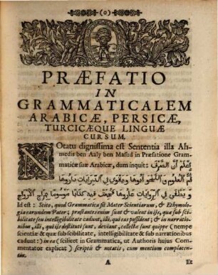 Cursus grammaticalis linguarum orientalium, scilicet arabicae, persicae et turcicae : Scilcet Arabicae, Persicae Et Turcicae. 1, Arabismus