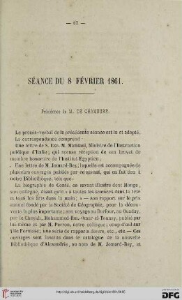 Séance du 8 février 1861