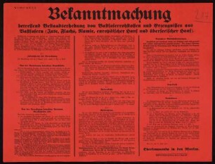 "Bekanntmachung betreffend Bestandserhebung von Bastfaserrohstoffen und Erzeugnissen aus Bastfasern (Jute, Flachs, Ramie, europäischer Hanf und überseeischer Hanf)" (W.I. 621/7.15.K.R.A.)