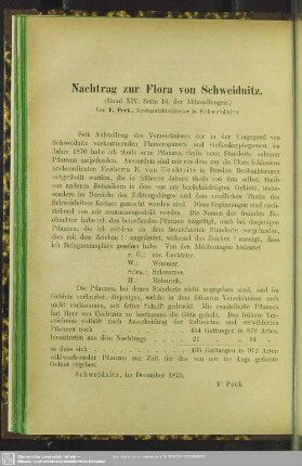 Nachtrag zur Flora von Schweidnitz : (Band XIV, Seite 16. der Abhandlungen)