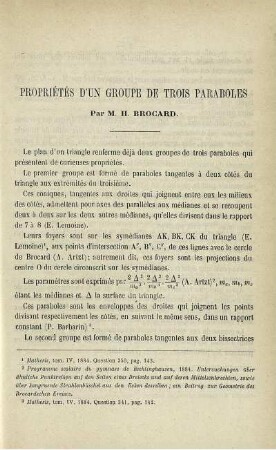 PROPRIÉTÉS D´UN GROUPE DE TROIS PARABOLES.