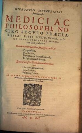 Commentarii eruditissimi in Hippocratis Prognostica