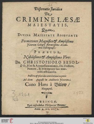 Dissertatio Iuridica De Crimine Laesae Maiestatis