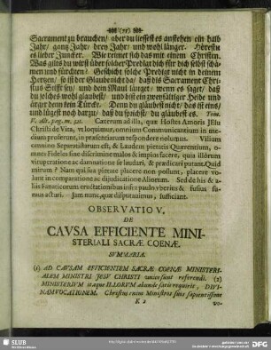 Observatio V. De Causa Efficiente Ministeriali Sacrae Coenae