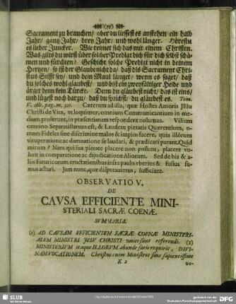 Observatio V. De Causa Efficiente Ministeriali Sacrae Coenae