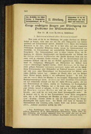 Einige wichtigere Fragen zur Würdigung des Problems der Willensfreiheit