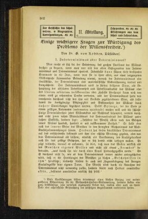 Einige wichtigere Fragen zur Würdigung des Problems der Willensfreiheit